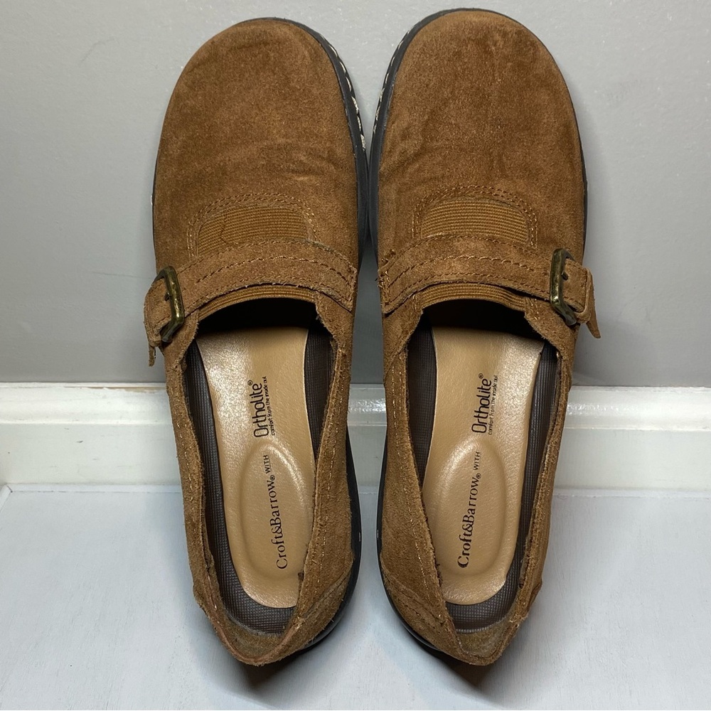 Croft & Barrow Leather Slip On Shoes Womens Size 9 Buckle Loafers Brown Suede - Picture 10 of 16